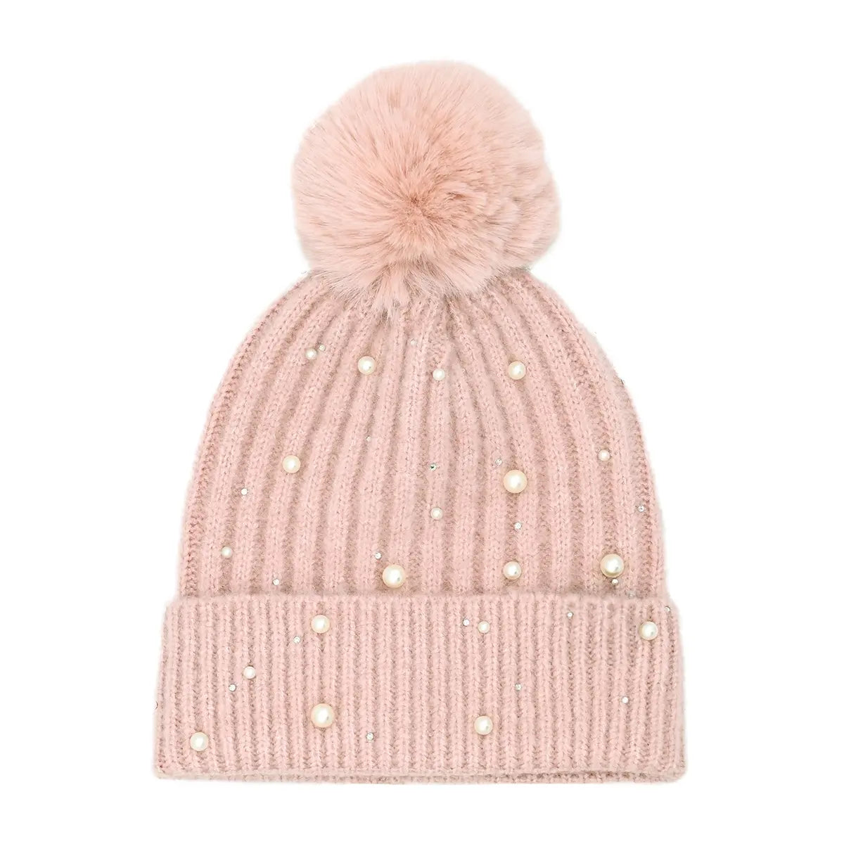 C.C Pearl & Rhinestone Pom Cuff Beanie