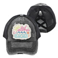 C.C Distressed Aloha Beaches Patch Criss-Cross Ponytail Baseball Cap