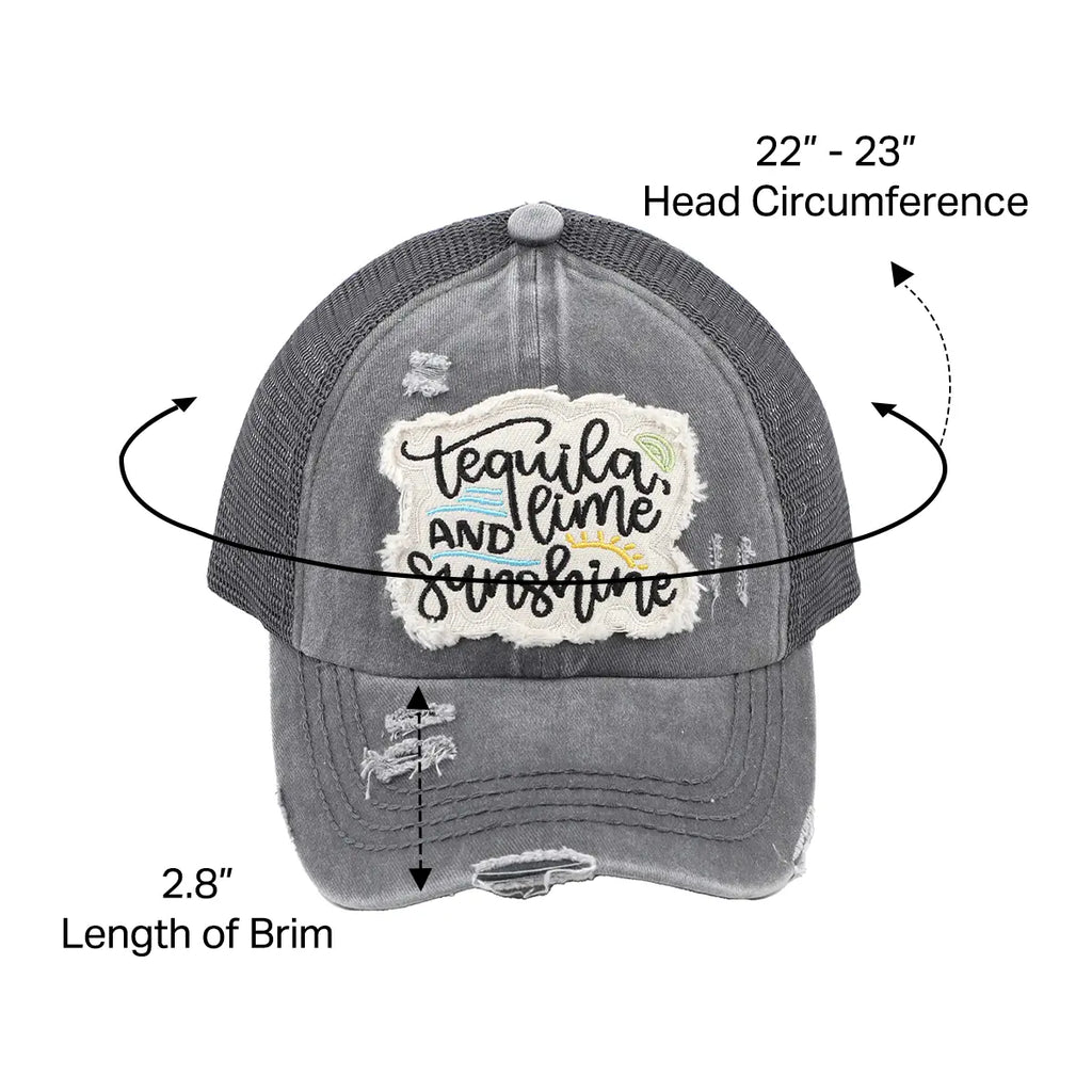 C.C Distressed Tequila, Lime, and Sunshine Patch Criss-Cross Ponytail Baseball Hat