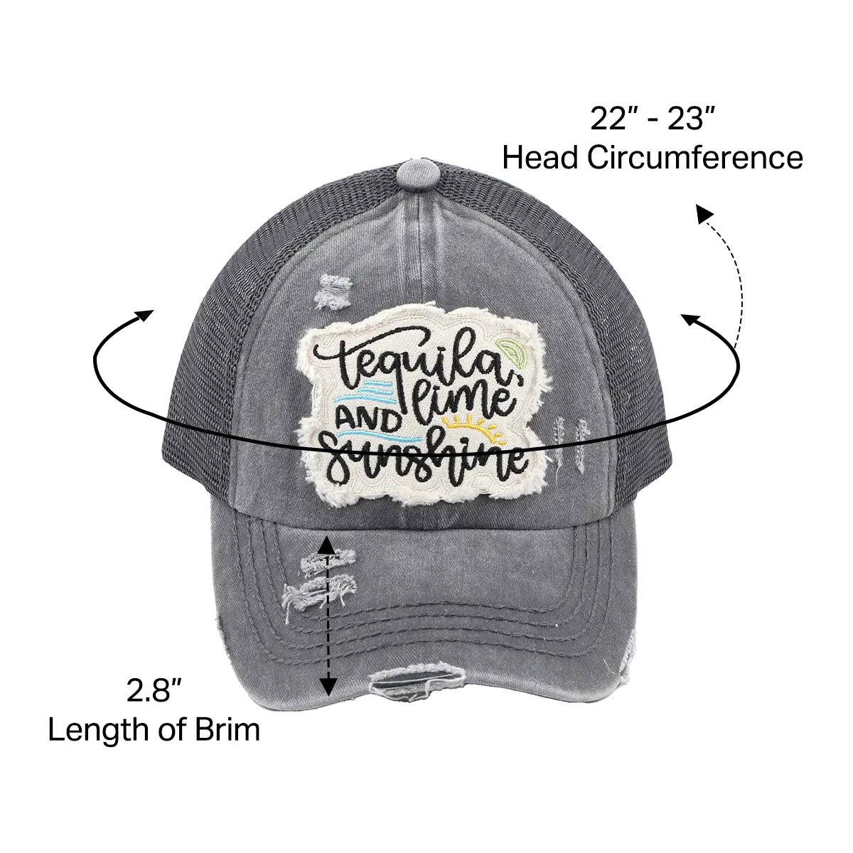 C.C Distressed Tequila, Lime, and Sunshine Patch Criss-Cross Ponytail Baseball Hat