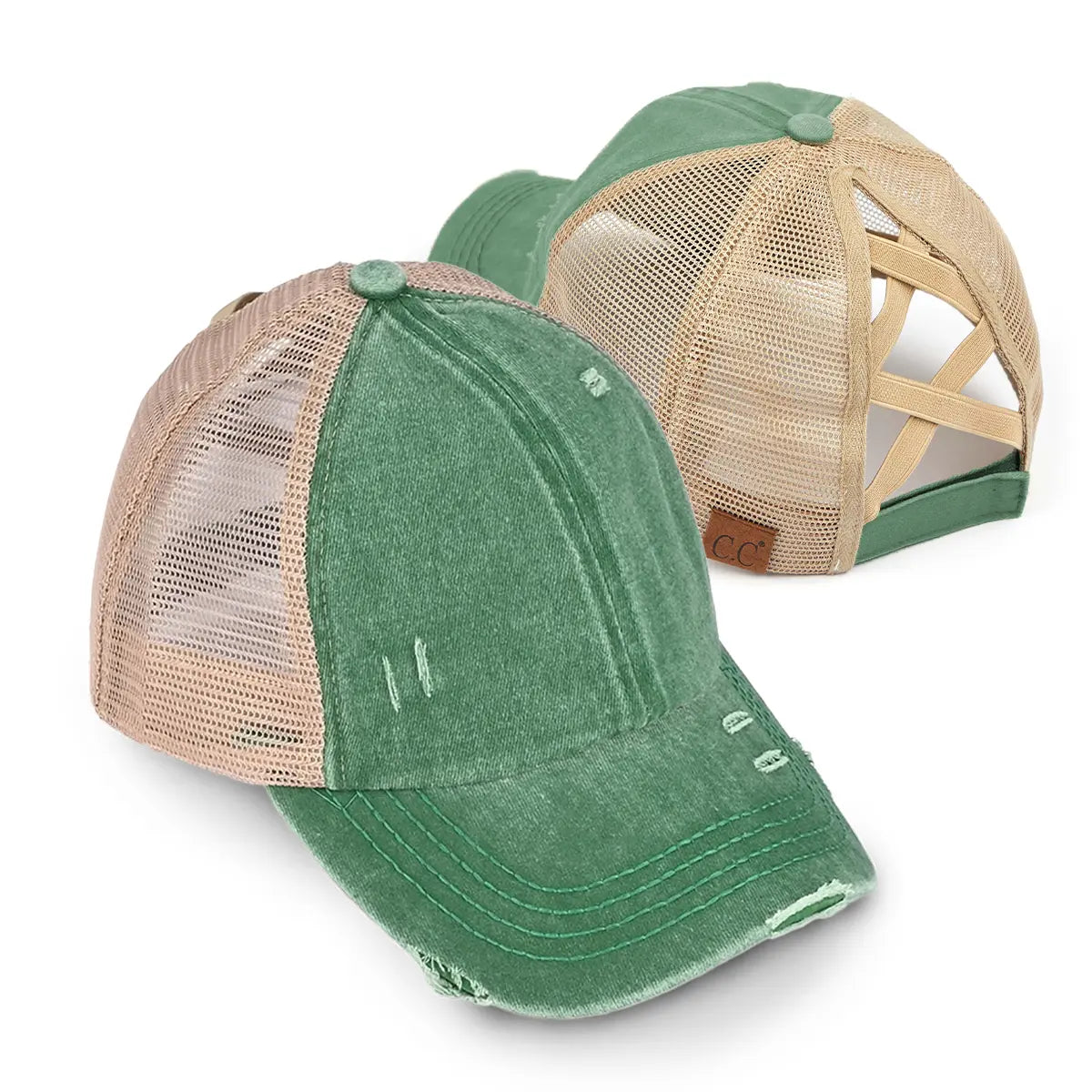 Distressed Criss-Cross Ponytail Cap