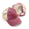 Distressed Tone & Tone Embroidered USA Flag Ponytail Cap