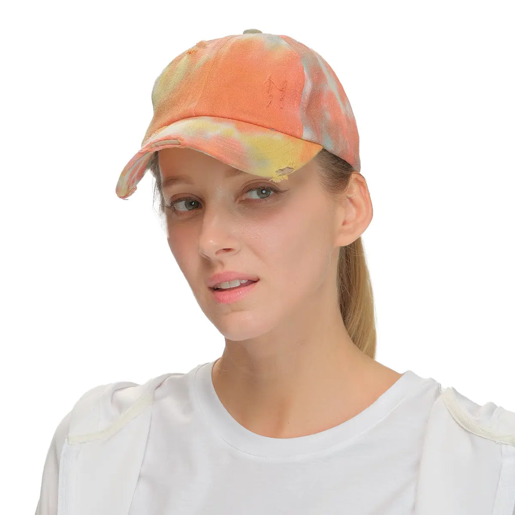 C.C Distressed Tie Dye Criss-Cross Ponytail Baseball Hat