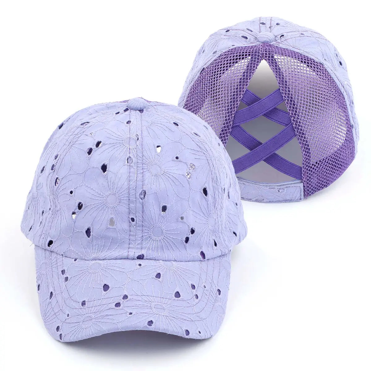 C.C Embroidered Eyelet Criss-Cross Ponytail Baseball Hat