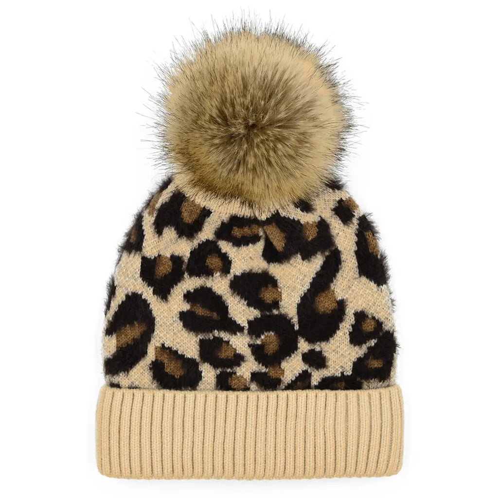 C.C Leopard Print Pom Beanie