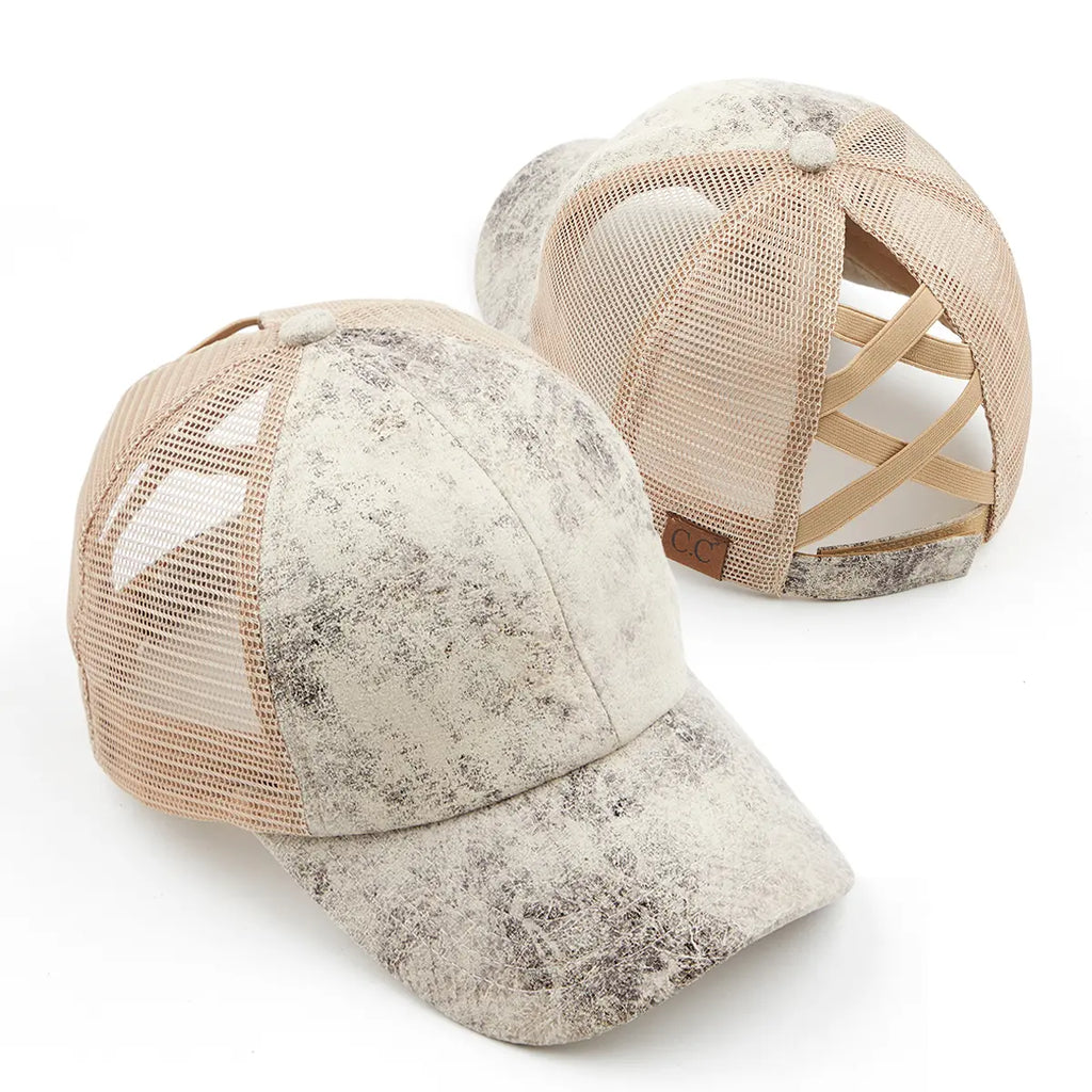 C.C Faux Leather Criss-Cross Ponytail Baseball Cap