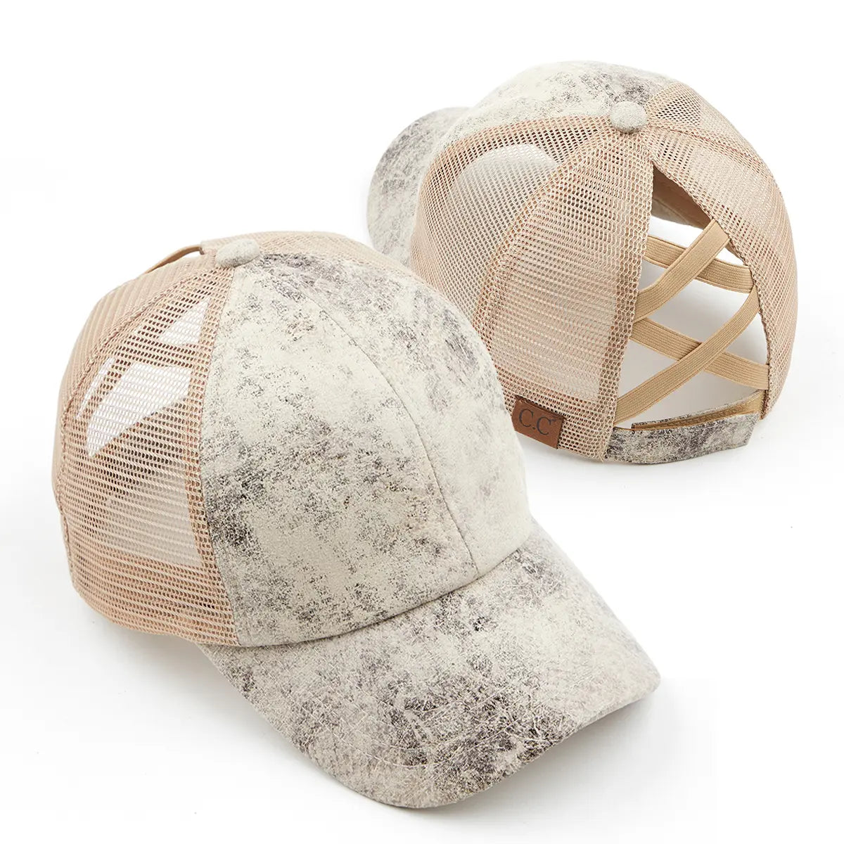 C.C Faux Leather Criss-Cross Ponytail Baseball Cap