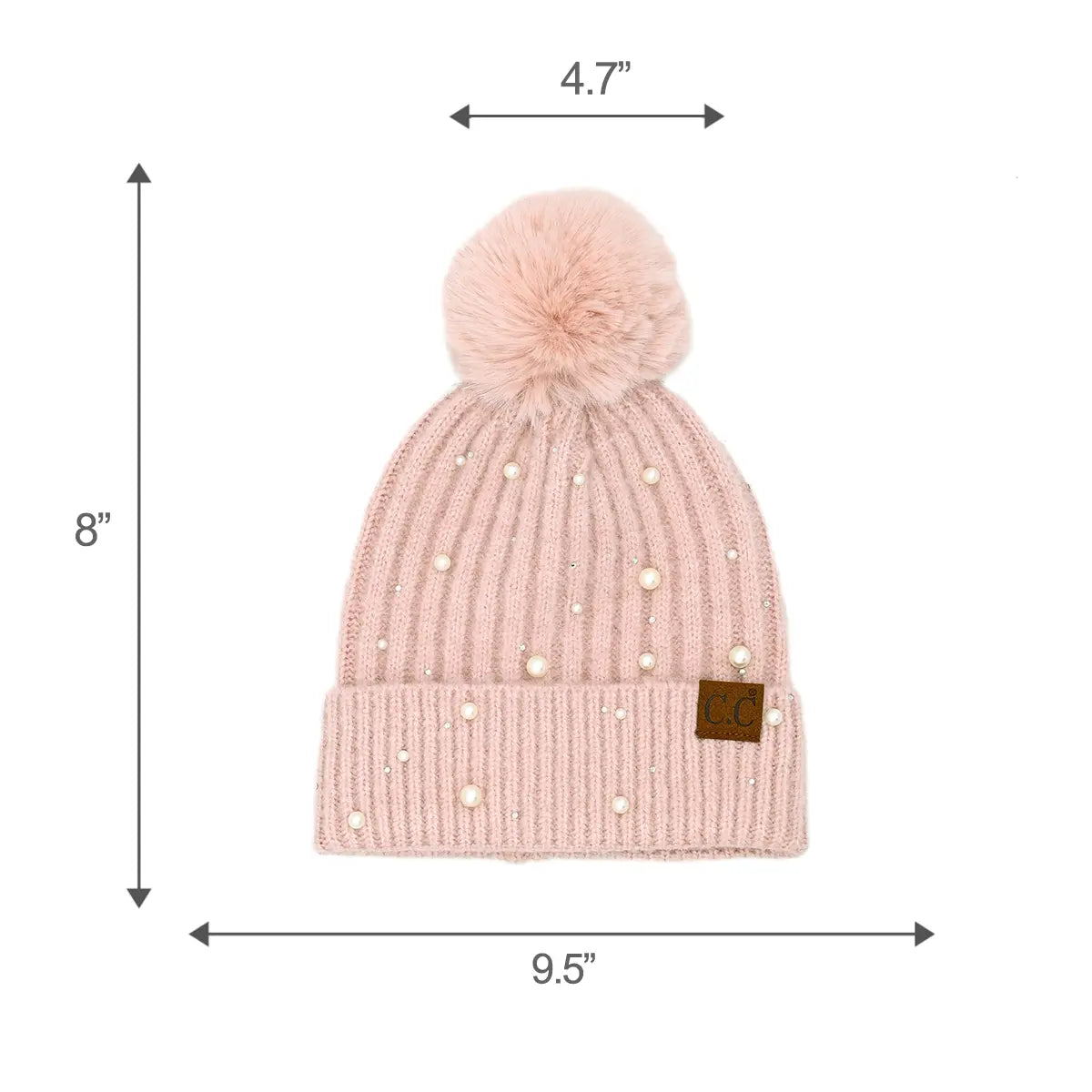 C.C Pearl & Rhinestone Pom Cuff Beanie