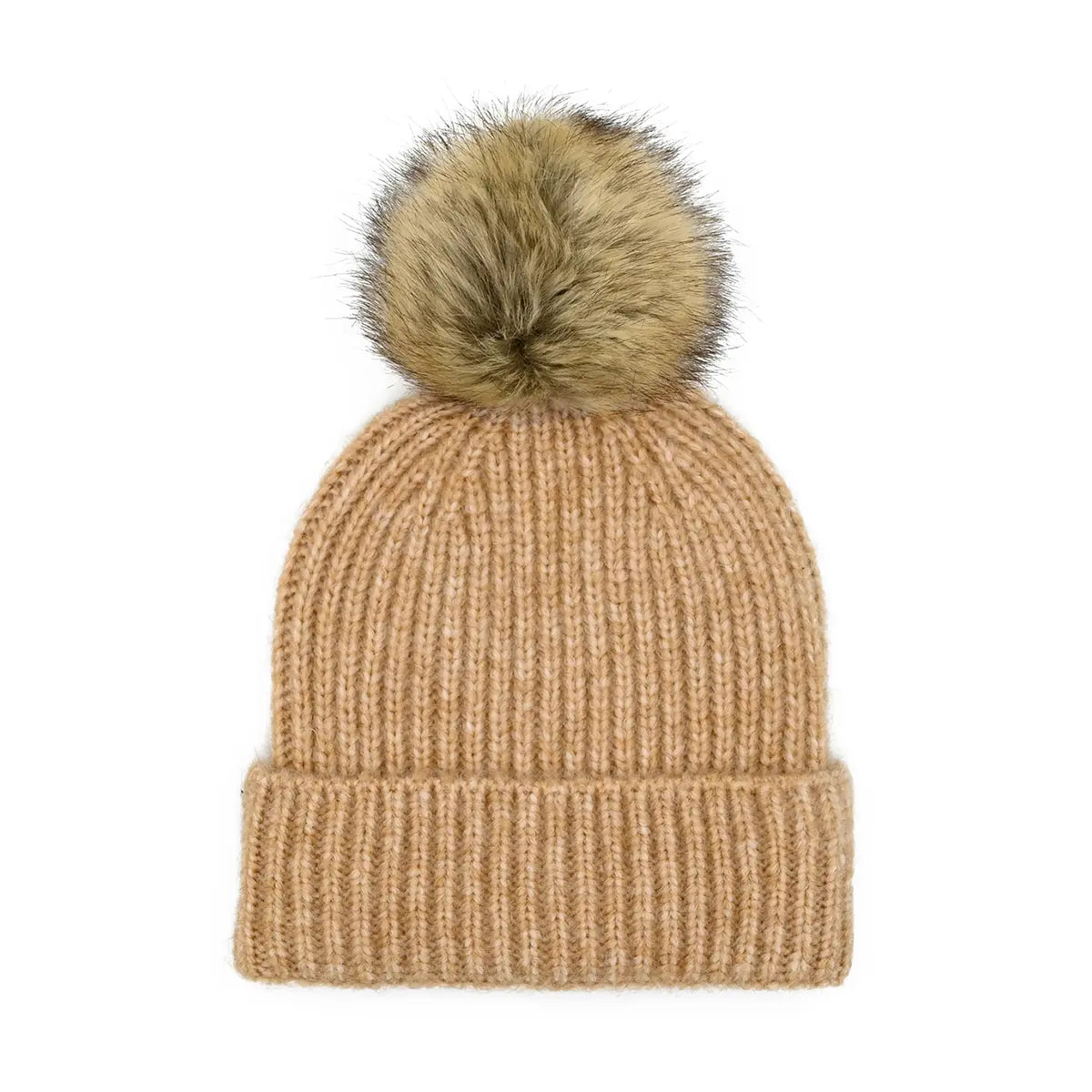 C.C Ribbed Knit Faux Fur Pom Beanie