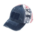 Distressed Embroidered USA Flag Criss-Cross Ponytail Cap