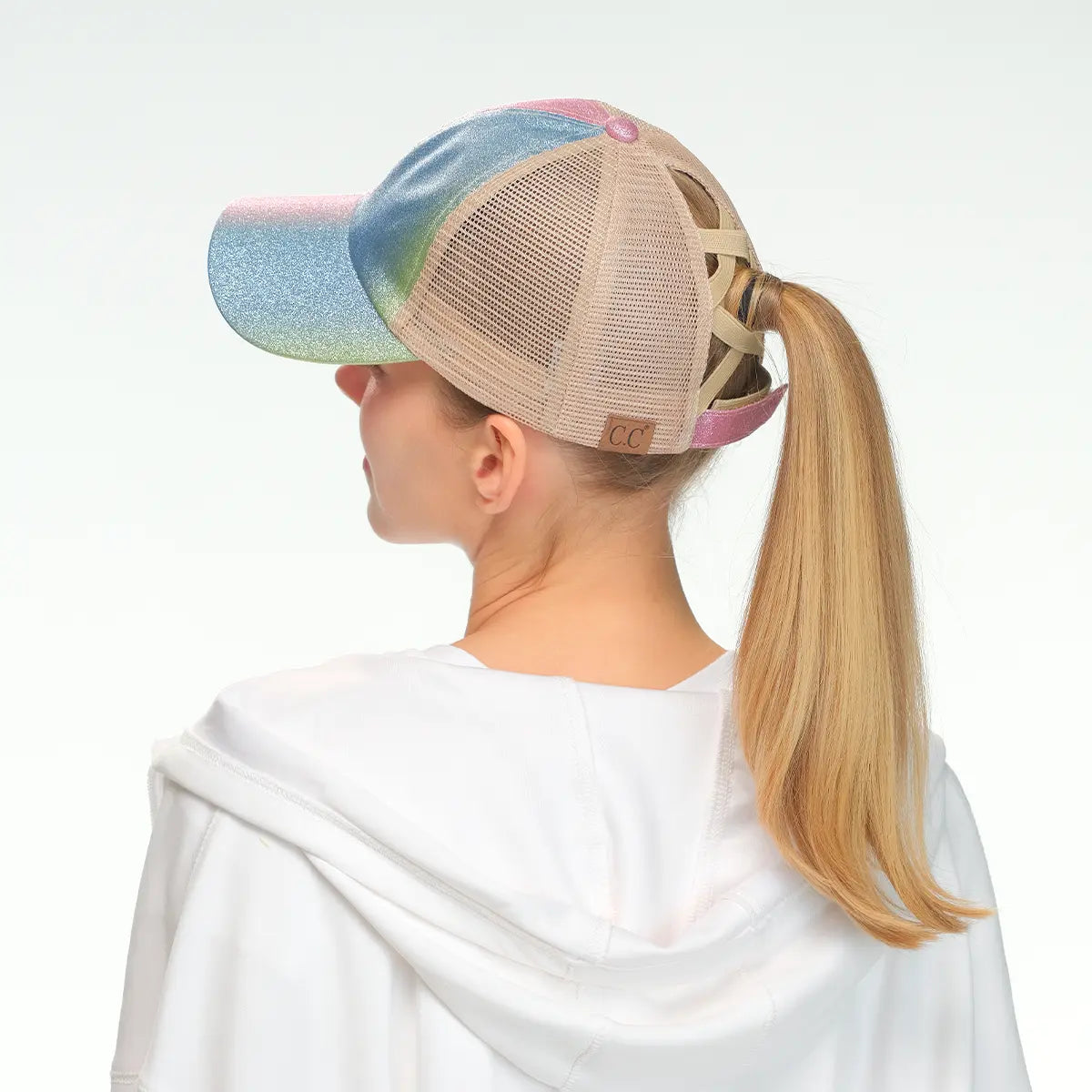 C.C Sparkle Glitter Criss-Cross Ponytail Baseball Cap
