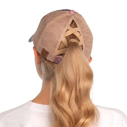 C.C Chunky Glitter Criss-Cross Ponytail Cap