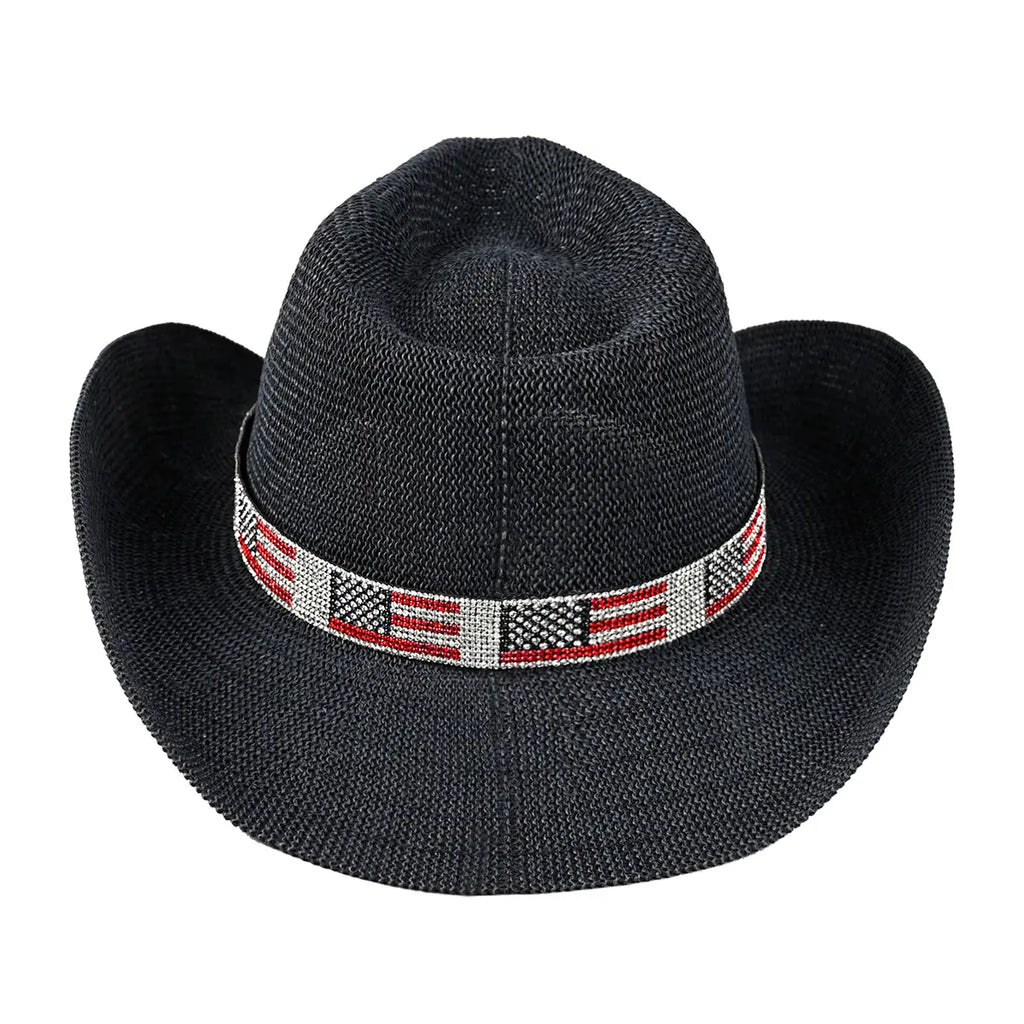 C.C USA Flag Rhinestone Band Cowboy Hat – Patriotic Sparkle Western Hat