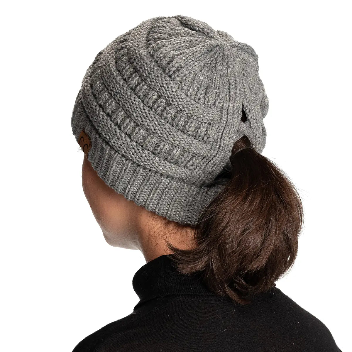 C.C Ribbed Knit Criss-Cross Ponytail Beanie