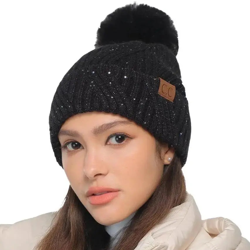 C.C Sequin Pom Beanie
