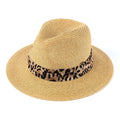 C.C Leopard Print Trim Panama Hat
