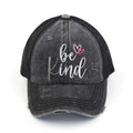 Distressed Embroidered Be Kind Criss-Cross Ponytail Cap