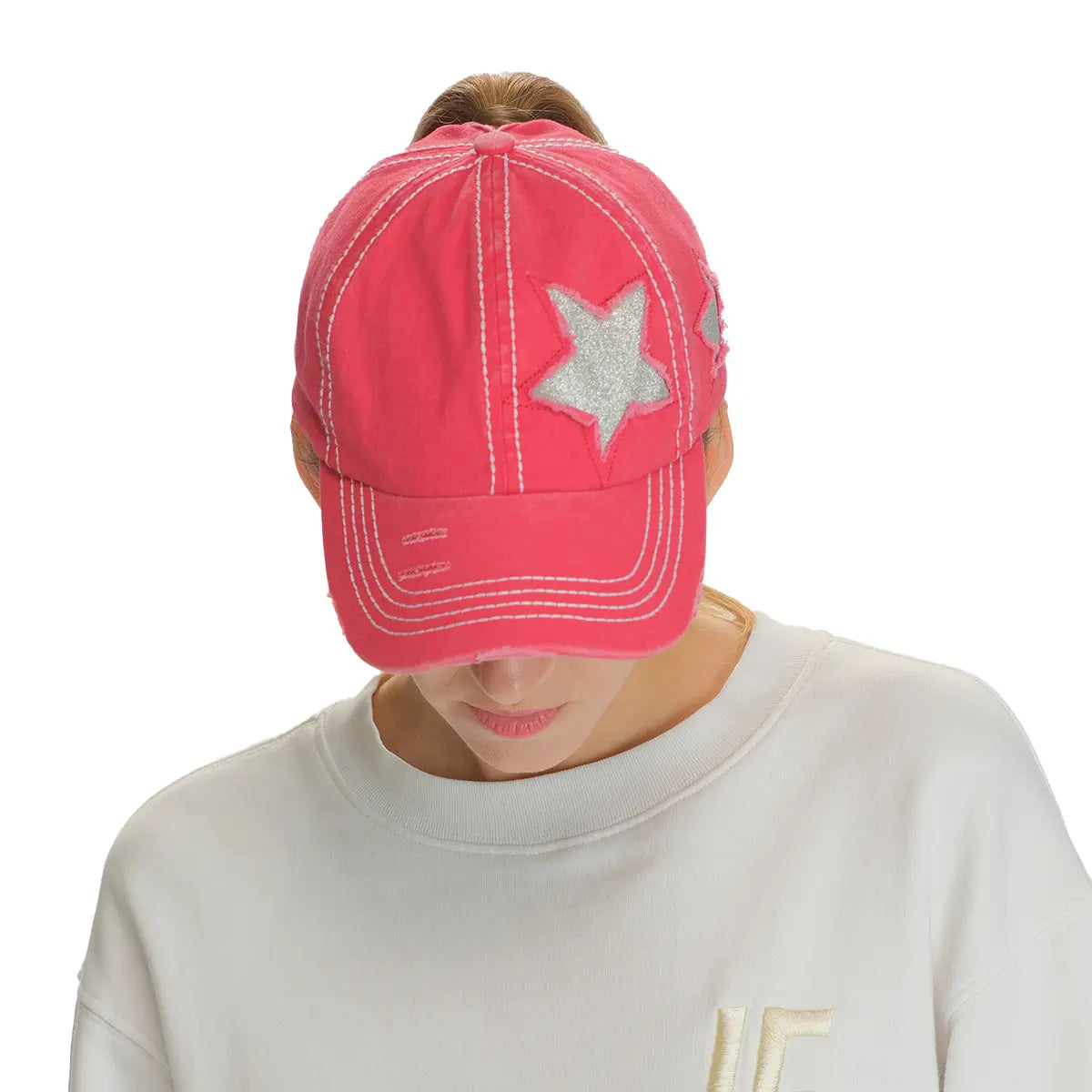 C.C Distressed Star Ponytail Baseball Hat