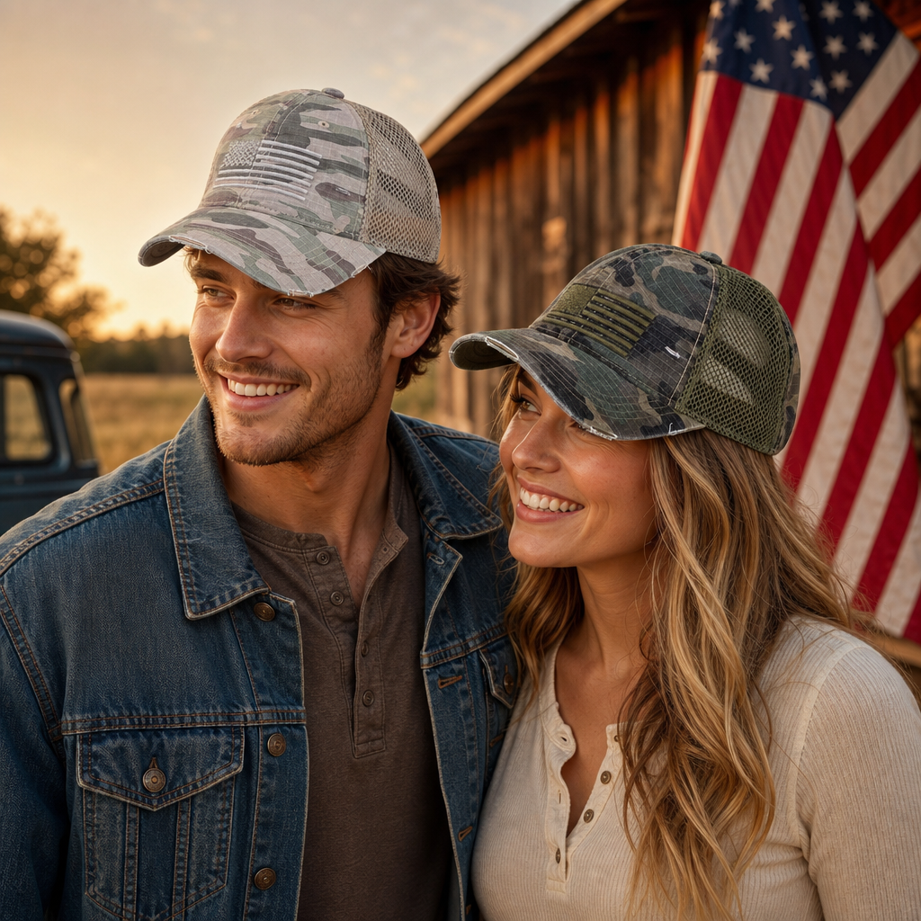 C.C Distressed Camo Embroidered USA Flag Hat