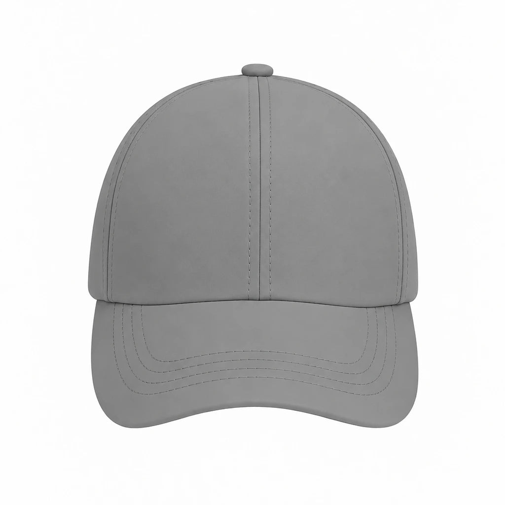 A plain light gray baseball cap shown from the front on a solid white background.