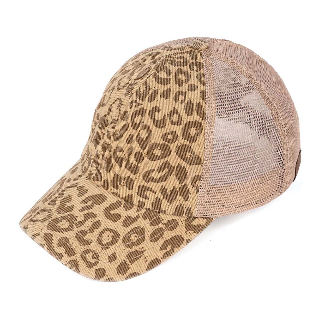 C.C Denim Leopard Criss-Cross Ponytail Cap