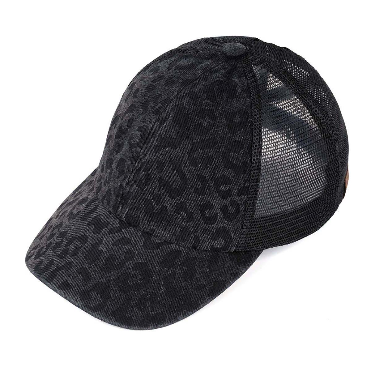 C.C Denim Leopard Criss-Cross Ponytail Cap