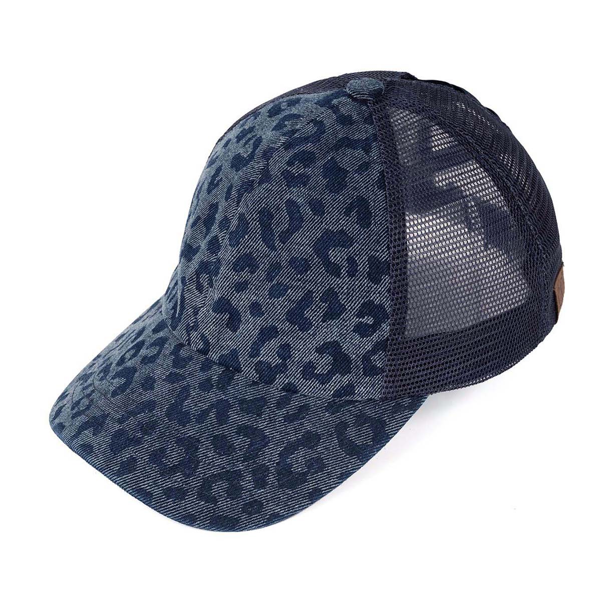 C.C Denim Leopard Criss-Cross Ponytail Cap