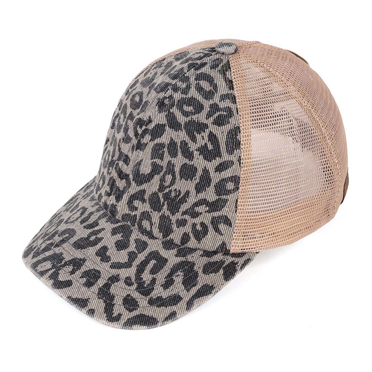 C.C Denim Leopard Criss-Cross Ponytail Cap