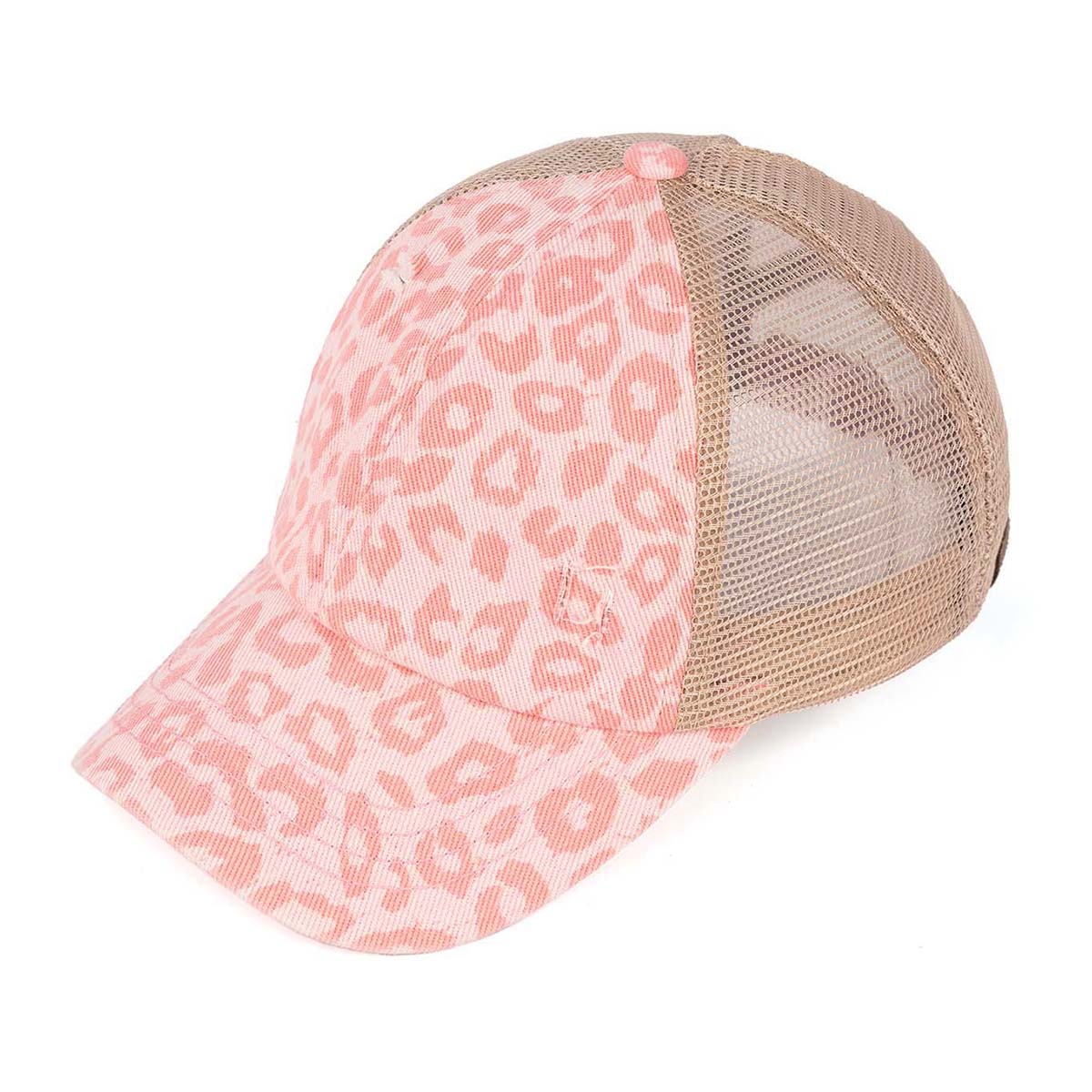C.C Denim Leopard Criss-Cross Ponytail Cap
