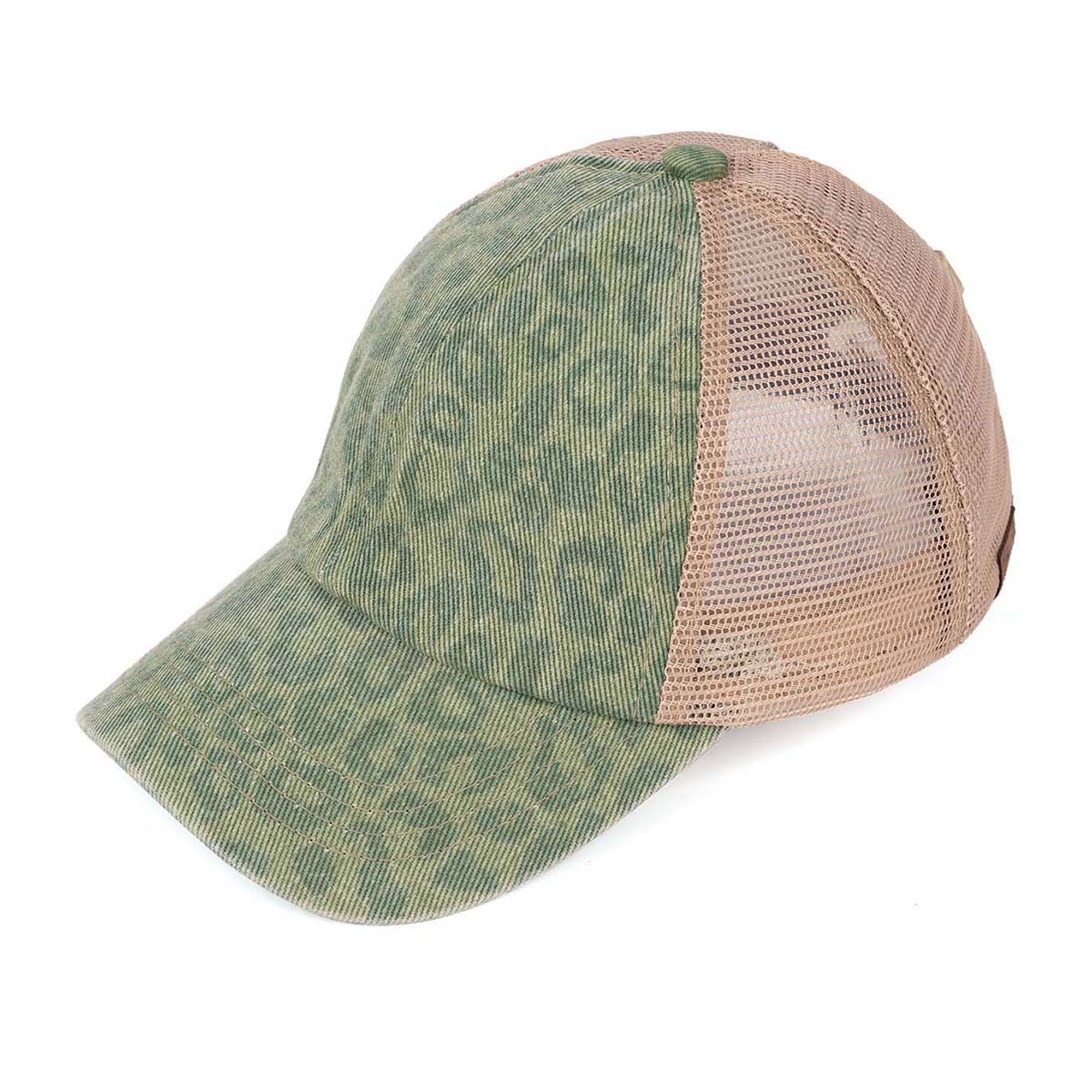 C.C Denim Leopard Criss-Cross Ponytail Cap