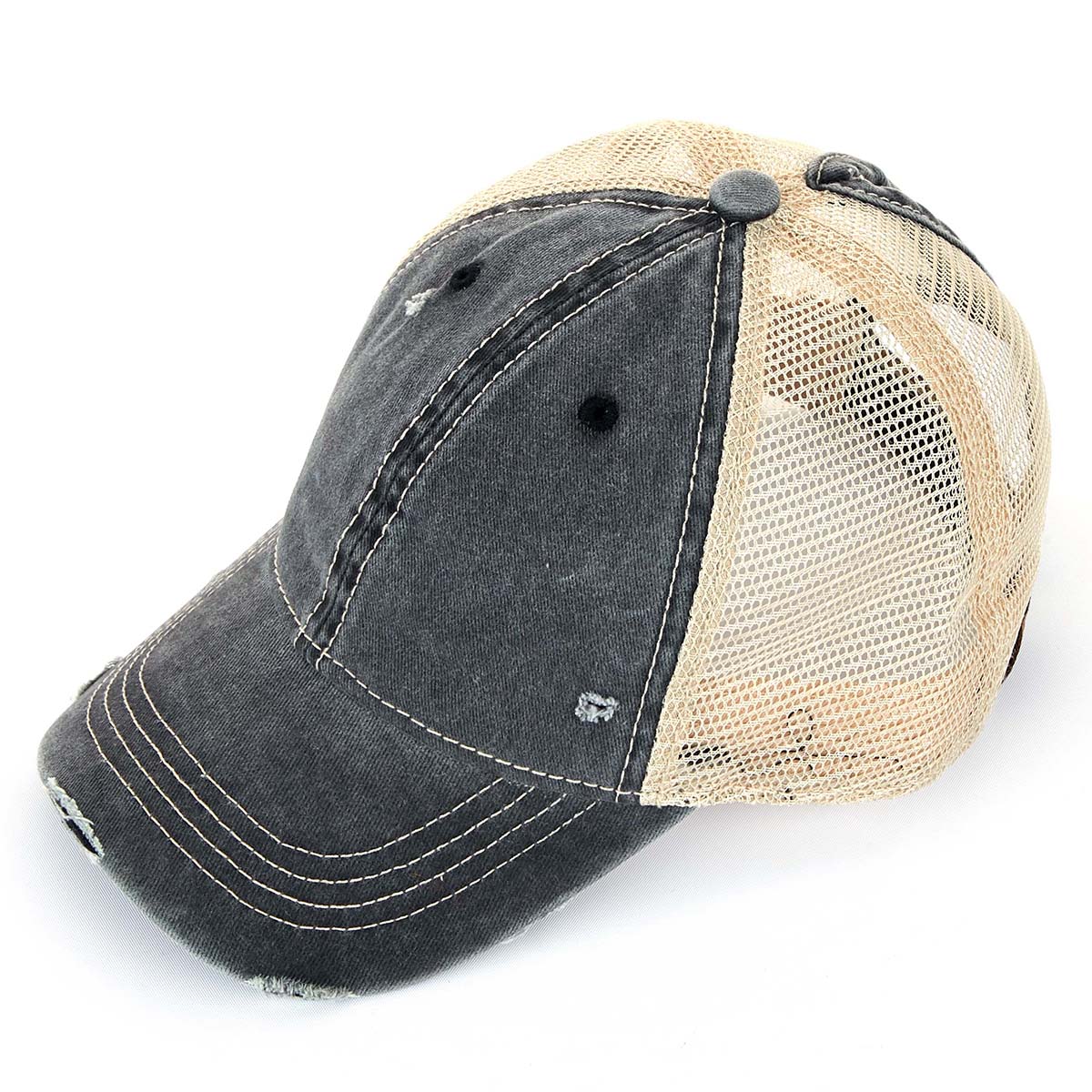 C.C Distressed Washed Cotton Ponytail Baseball Hat