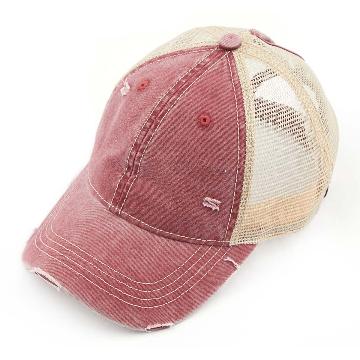 C.C Distressed Washed Cotton Ponytail Baseball Hat