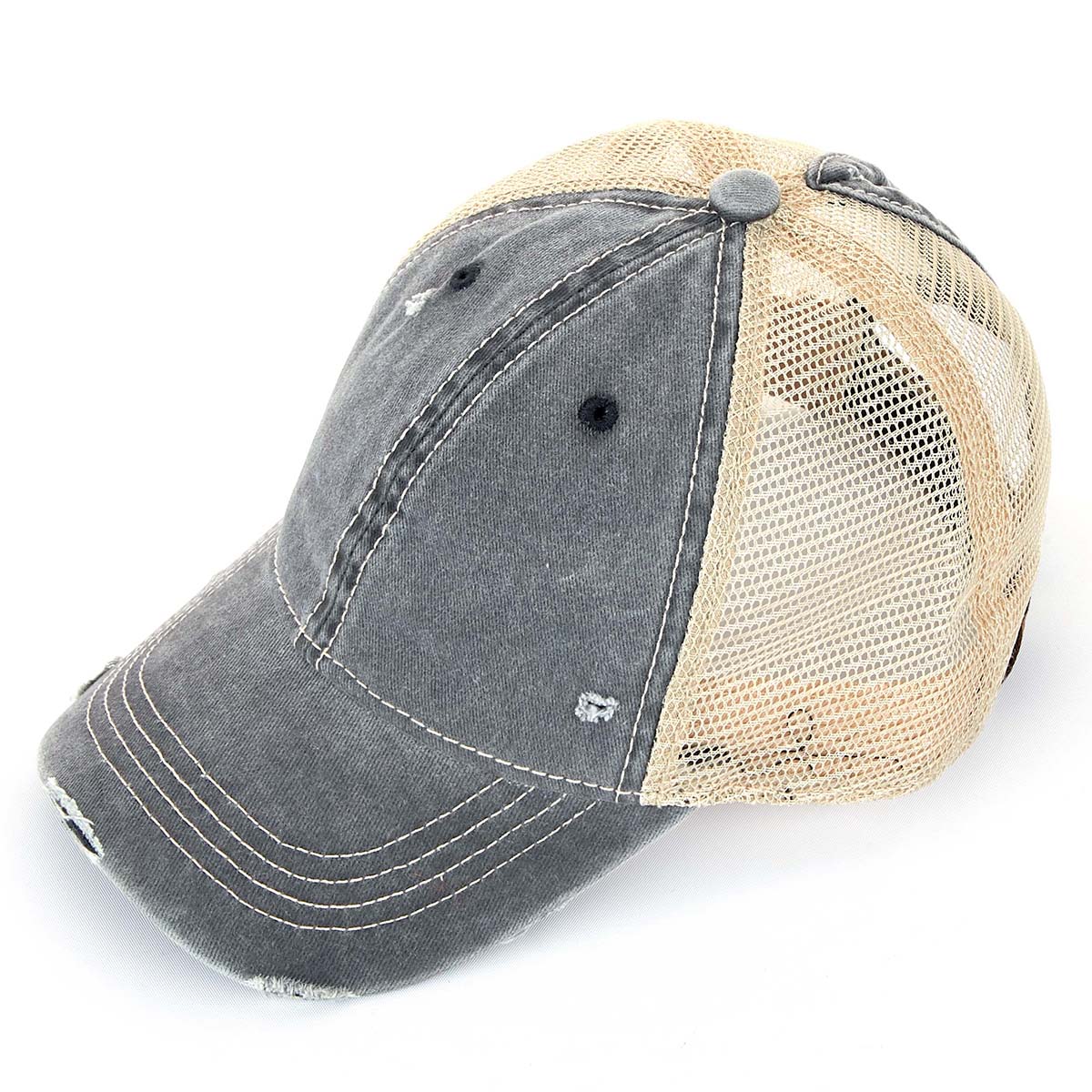 C.C Distressed Washed Cotton Ponytail Baseball Hat