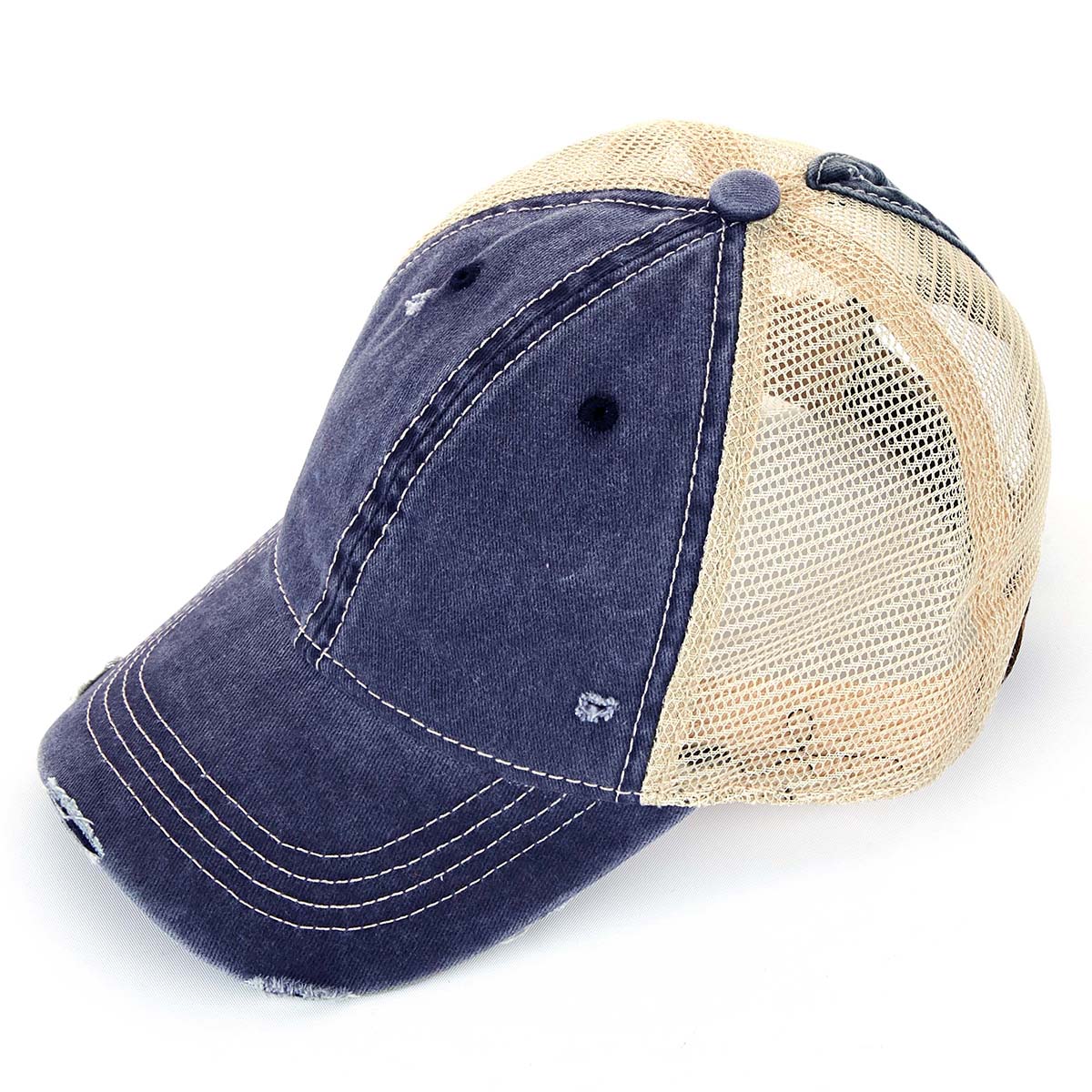 C.C Distressed Washed Cotton Ponytail Baseball Hat
