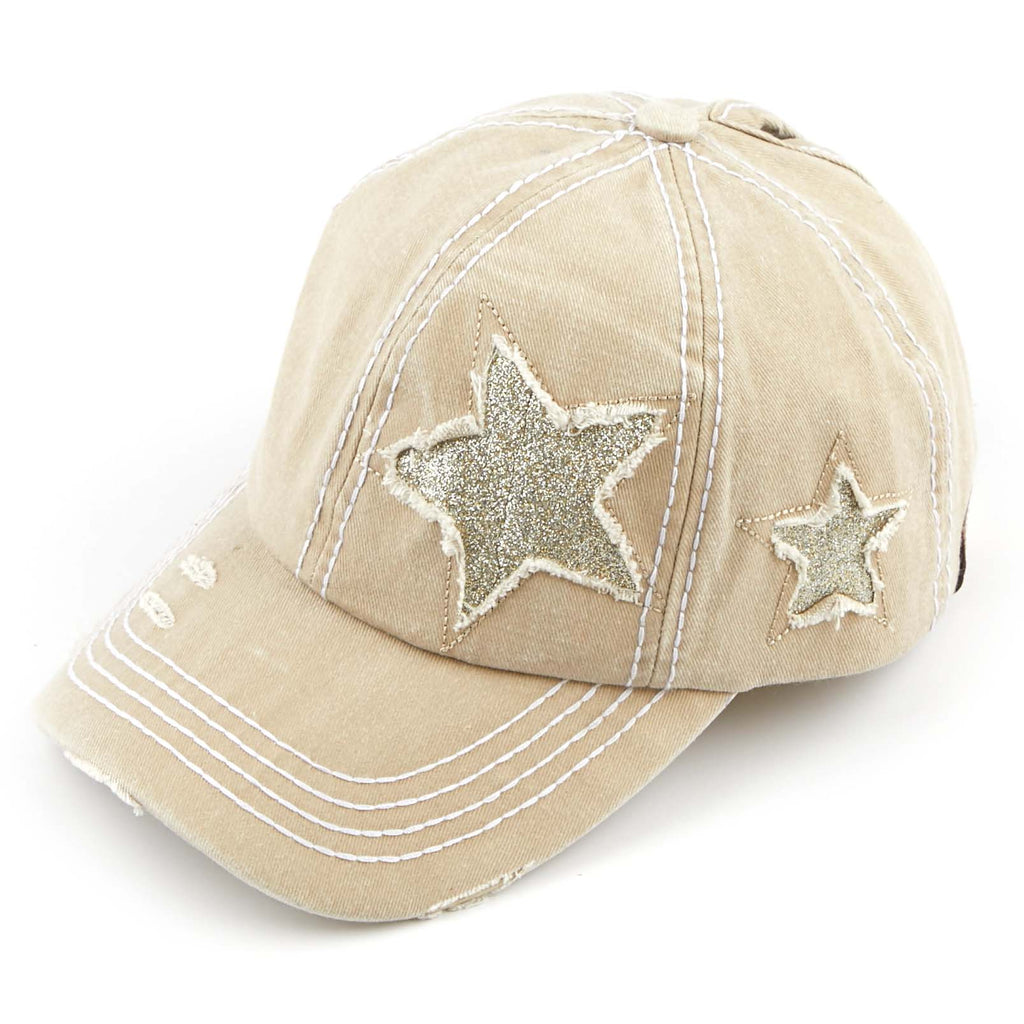 C.C Distressed Star Ponytail Baseball Hat