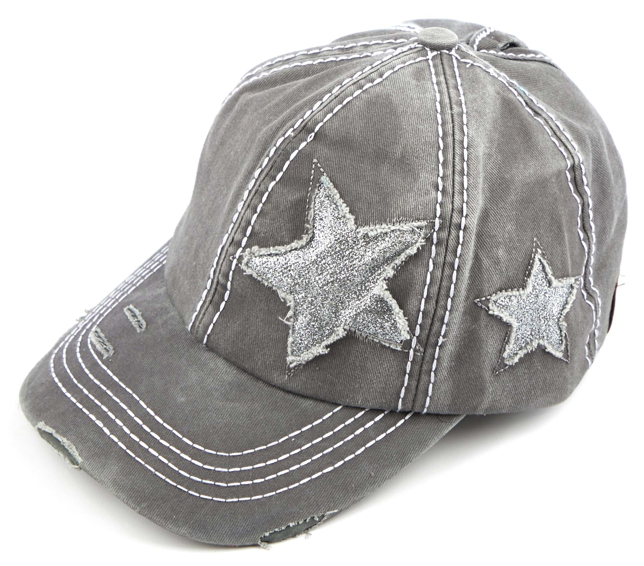 C.C Distressed Star Ponytail Baseball Hat