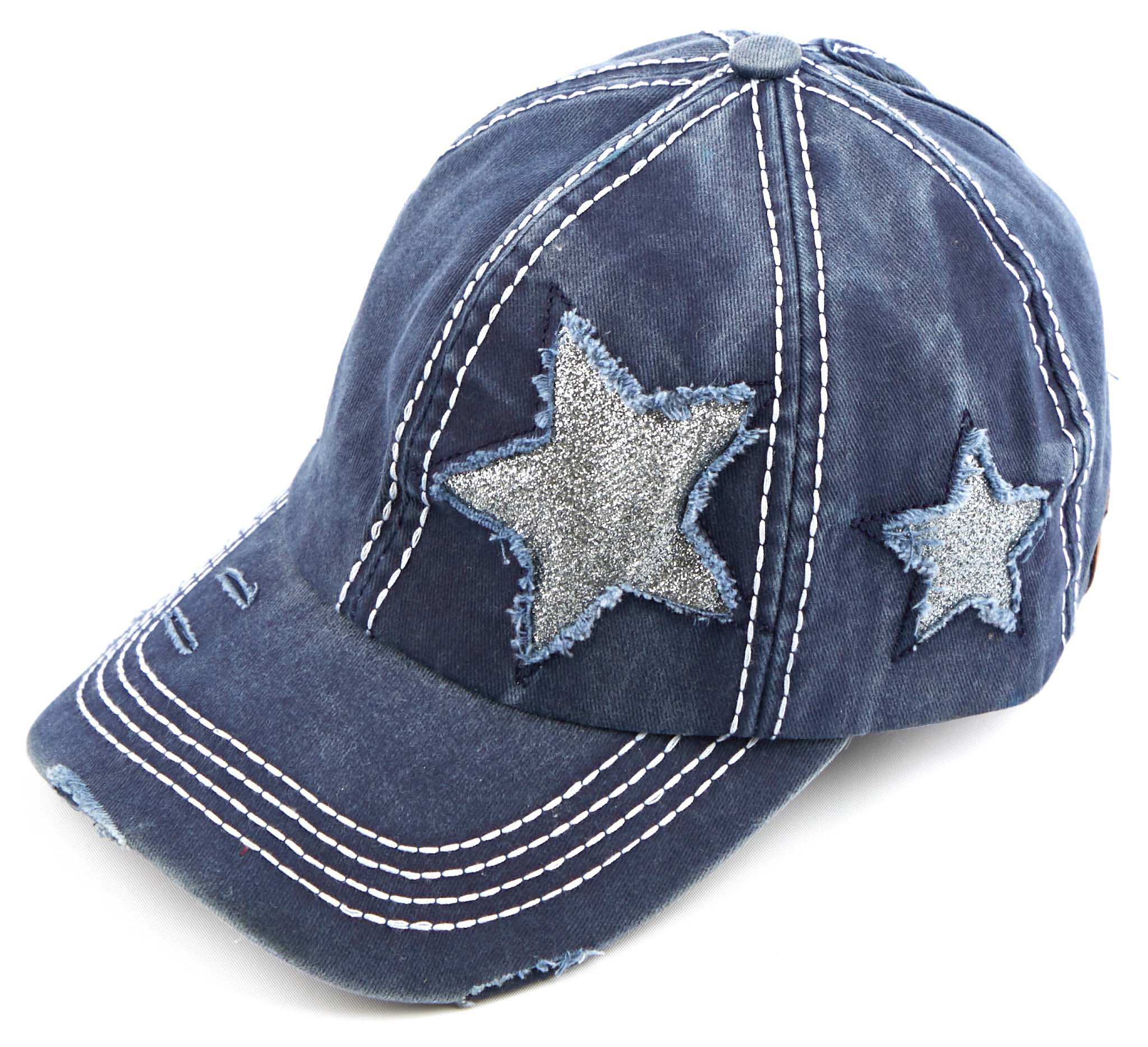 C.C Distressed Star Ponytail Baseball Hat