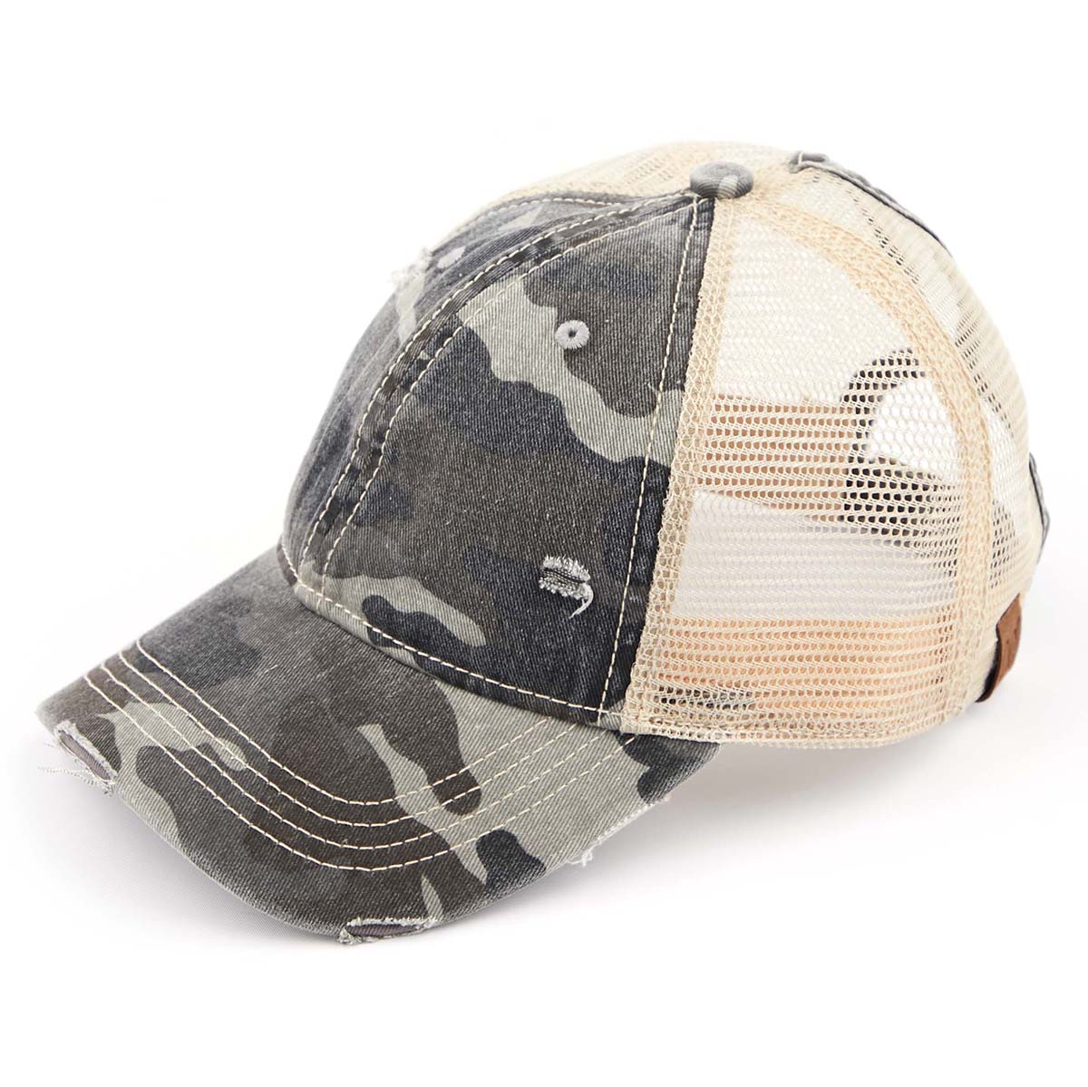 C.C Distressed Camo Ponytail Baseball Cap