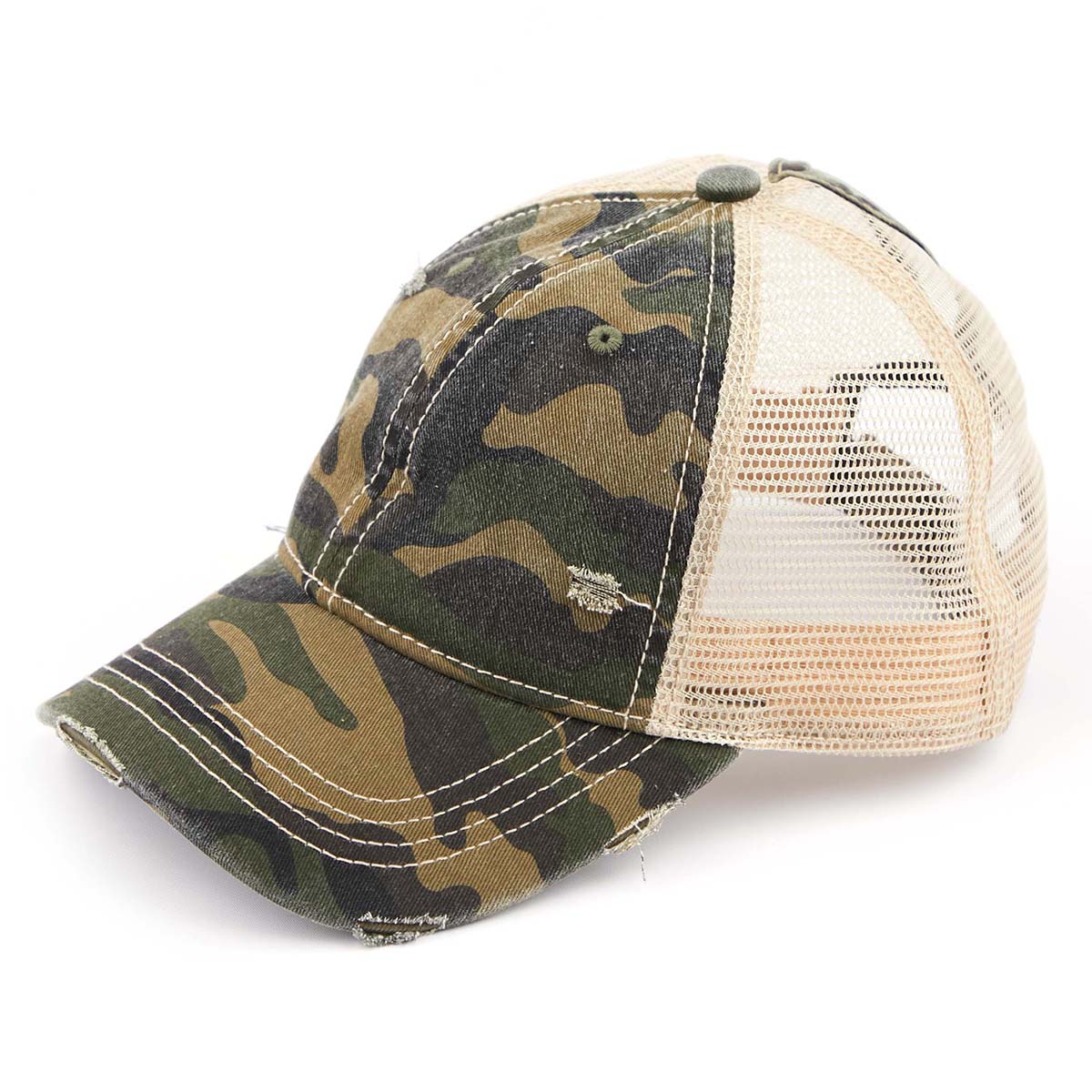 C.C Distressed Camo Ponytail Baseball Cap