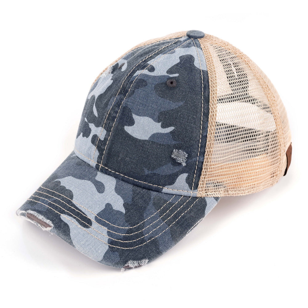 C.C Distressed Camo Ponytail Baseball Cap