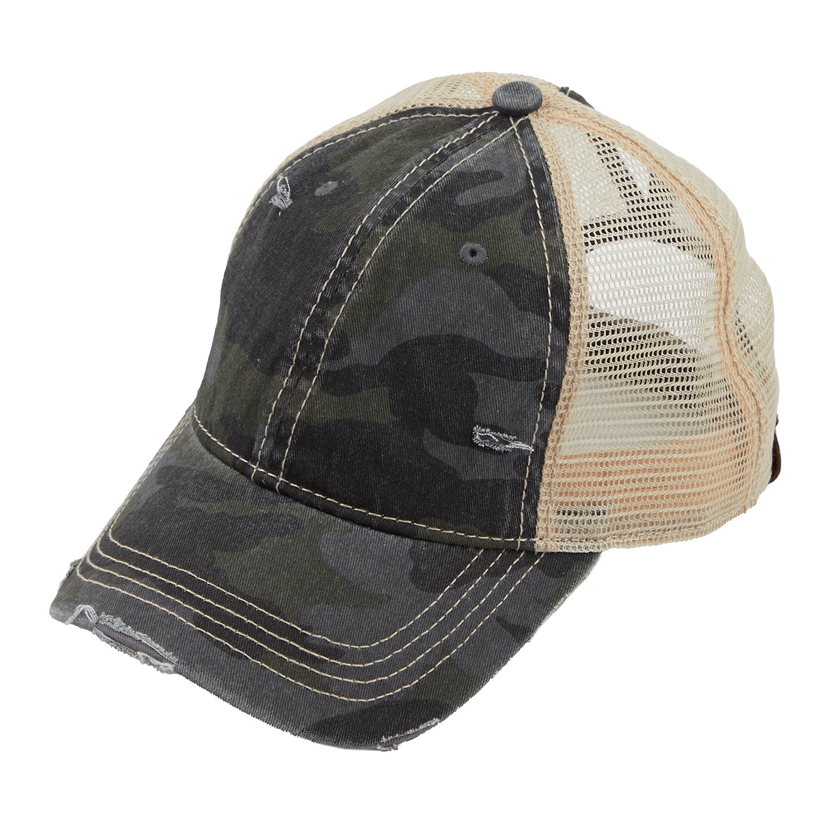 C.C Distressed Camo Ponytail Baseball Cap