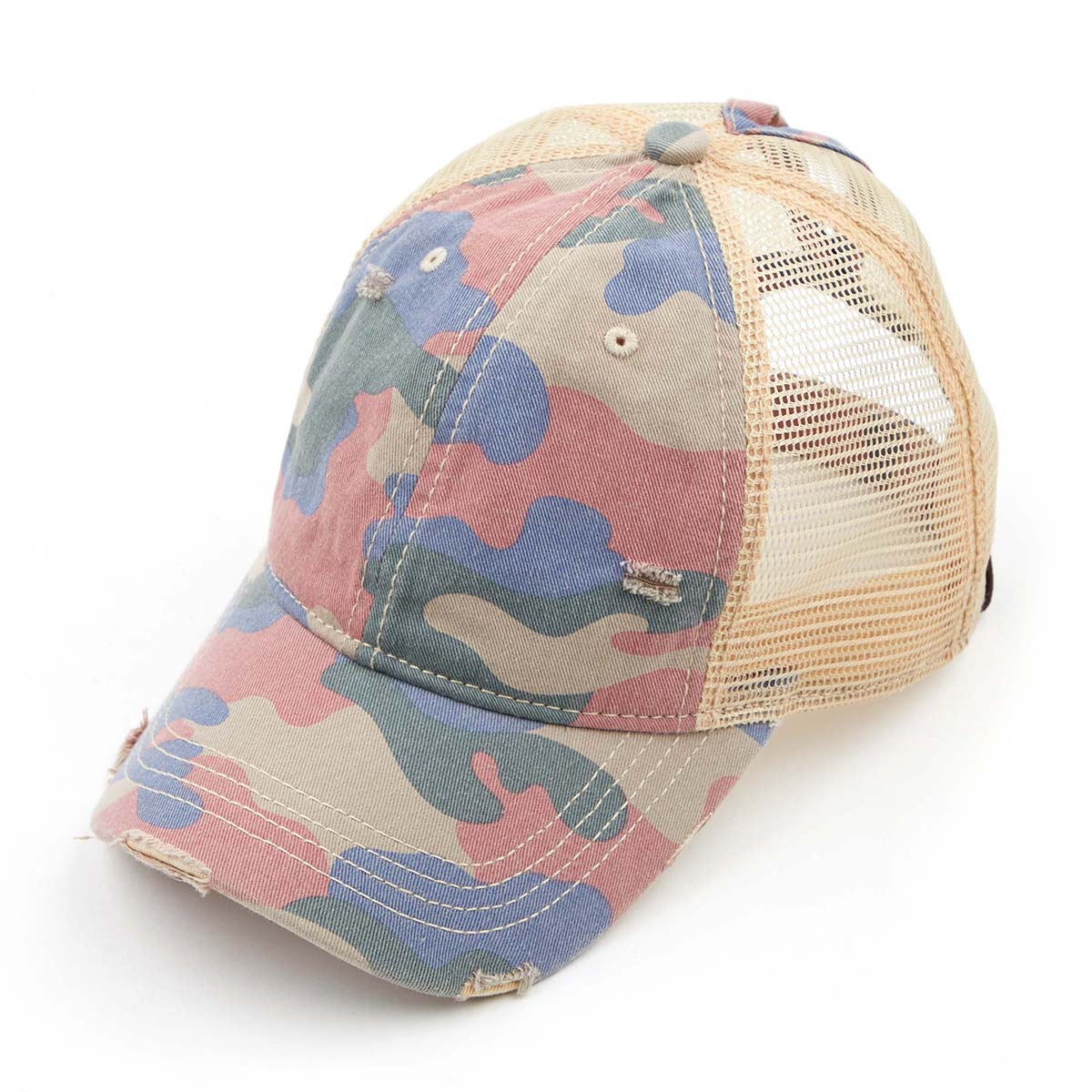 C.C Distressed Camo Ponytail Baseball Cap
