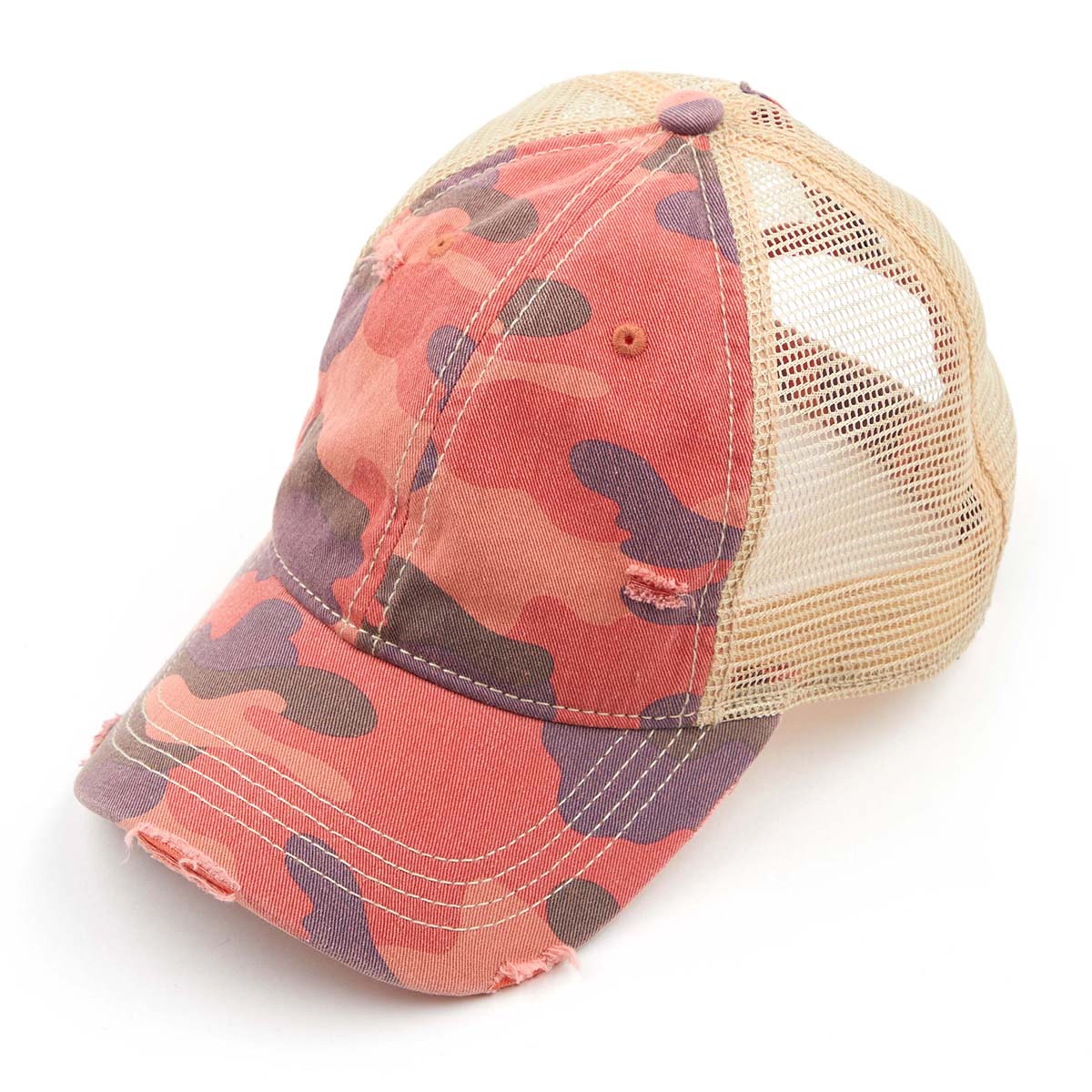 C.C Distressed Camo Ponytail Baseball Cap