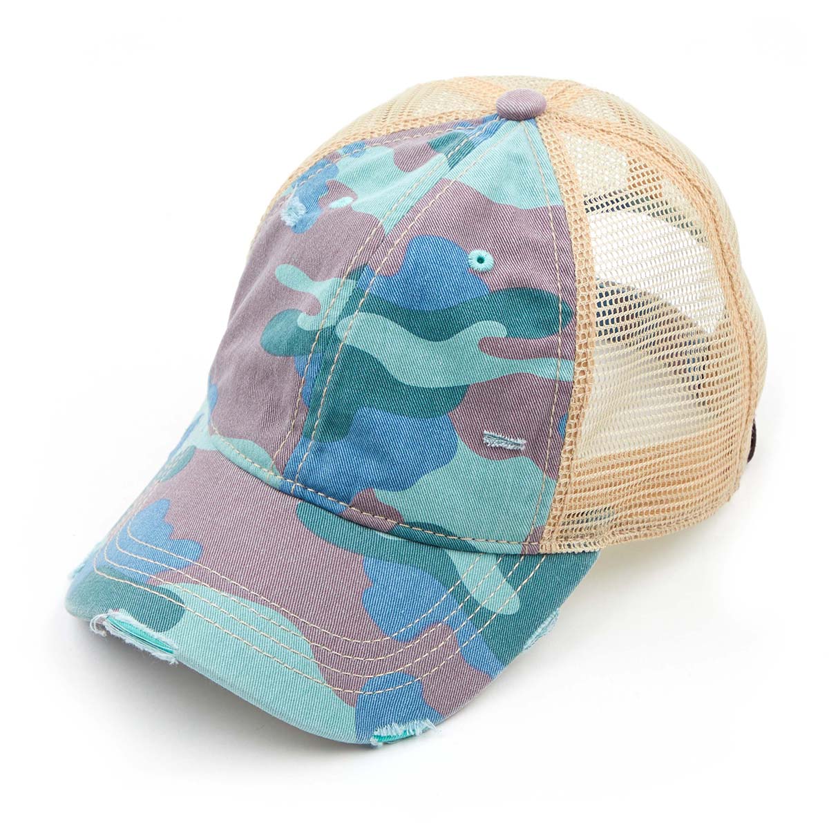 C.C Distressed Camo Ponytail Baseball Cap