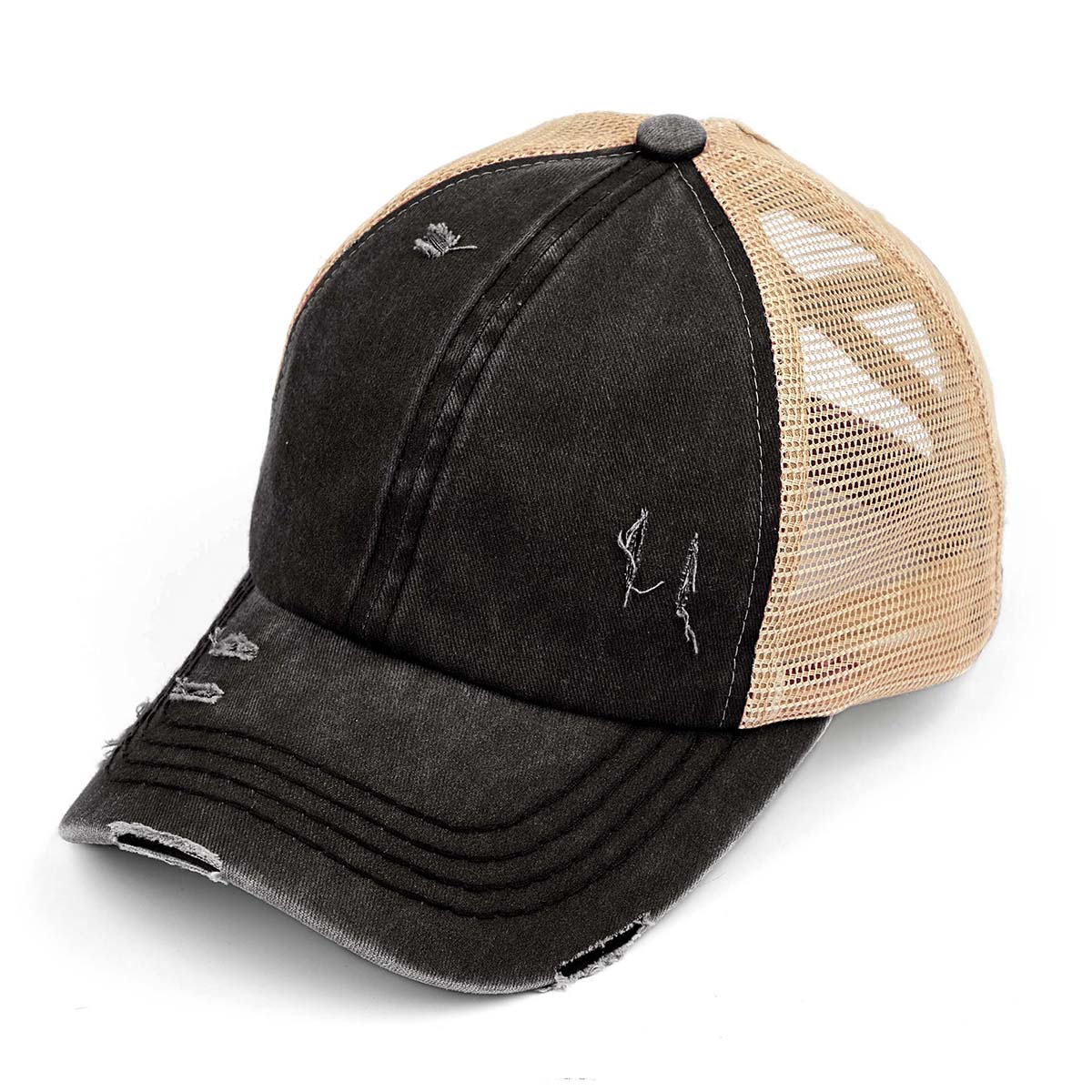 C.C Distressed Criss-Cross Ponytail Baseball Hat