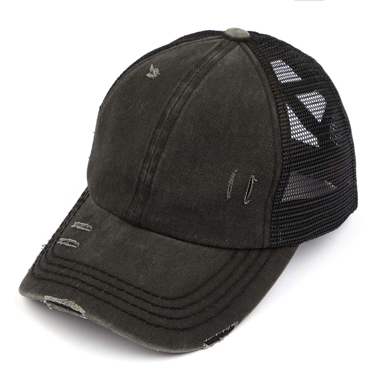 C.C Distressed Criss-Cross Ponytail Baseball Hat