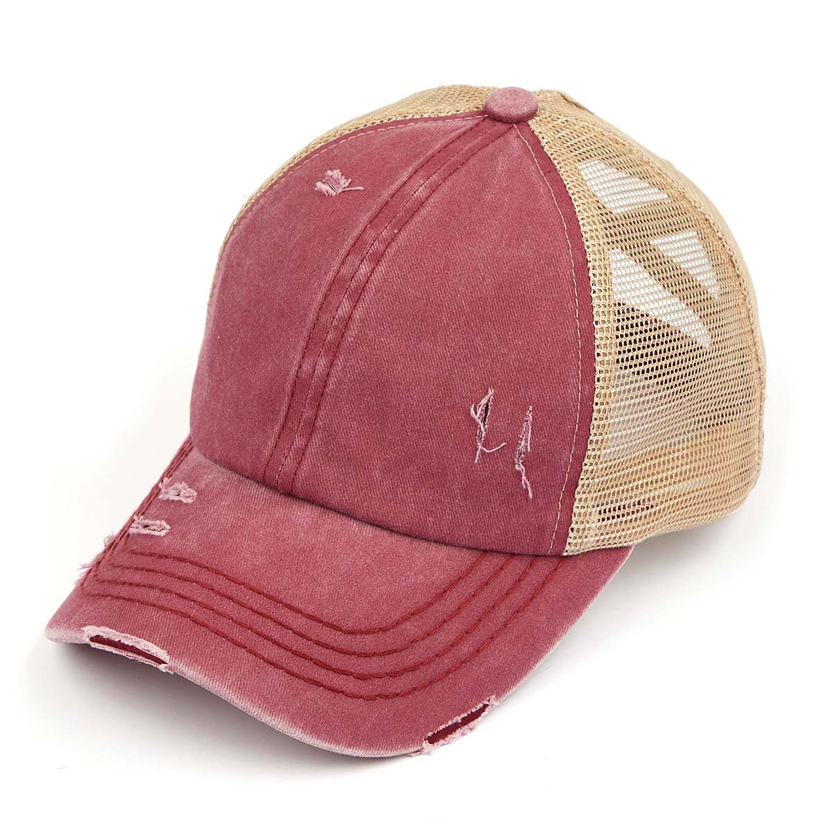 C.C Distressed Criss-Cross Ponytail Baseball Hat