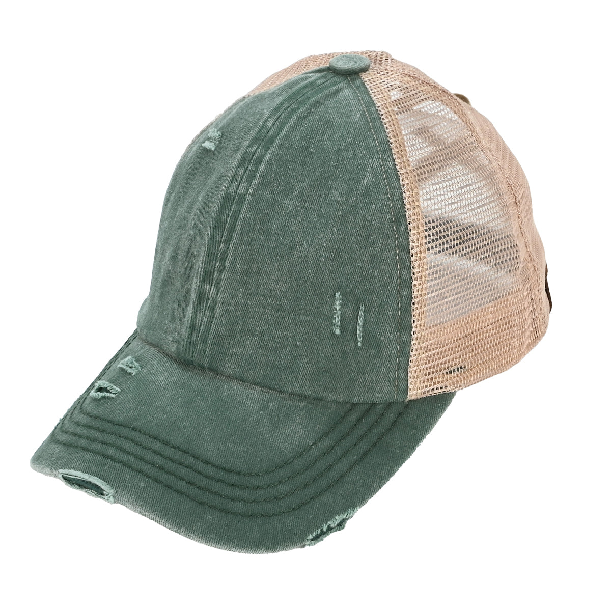 C.C Distressed Criss-Cross Ponytail Baseball Hat