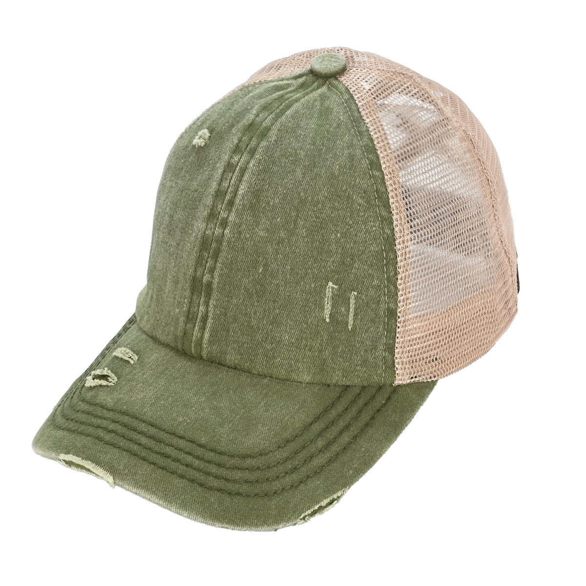 C.C Distressed Criss-Cross Ponytail Baseball Hat