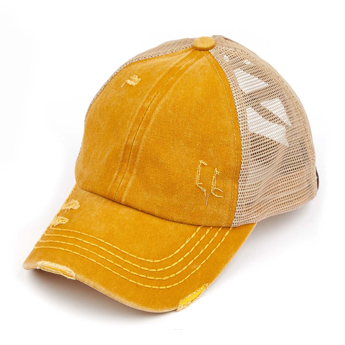 C.C Distressed Criss-Cross Ponytail Baseball Hat